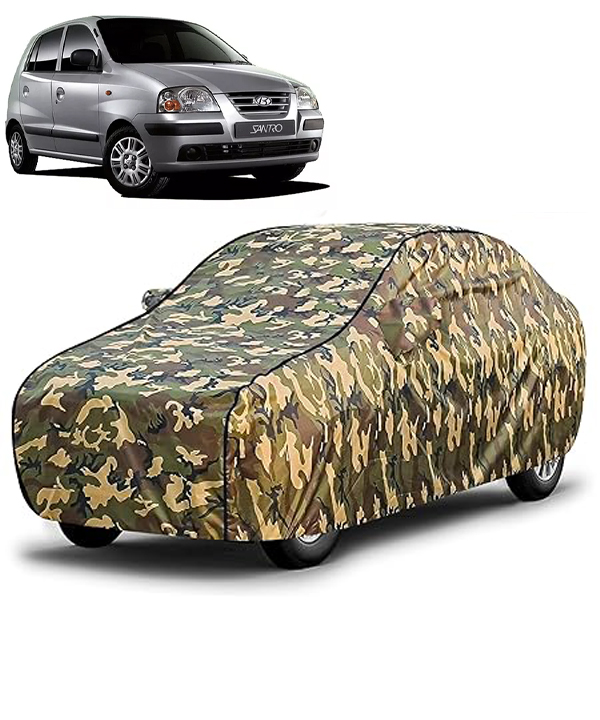 Carzex Waterproof & Heat Resistant Jungle Print Camouflage Design Car Body Cover with Mirror Pockets?For Hyundai Santro Old